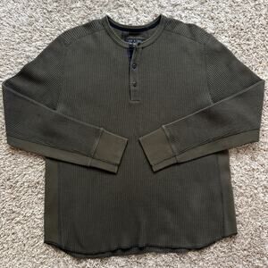 Rag & Bone Olive Green Waffle Knit Thermal Henley Long Sleeve Shirt Men Size XXL